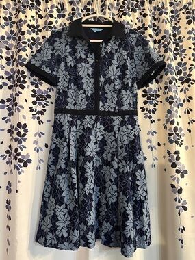 Draper James Navy and Light Blue Floral Lace Polo Dress